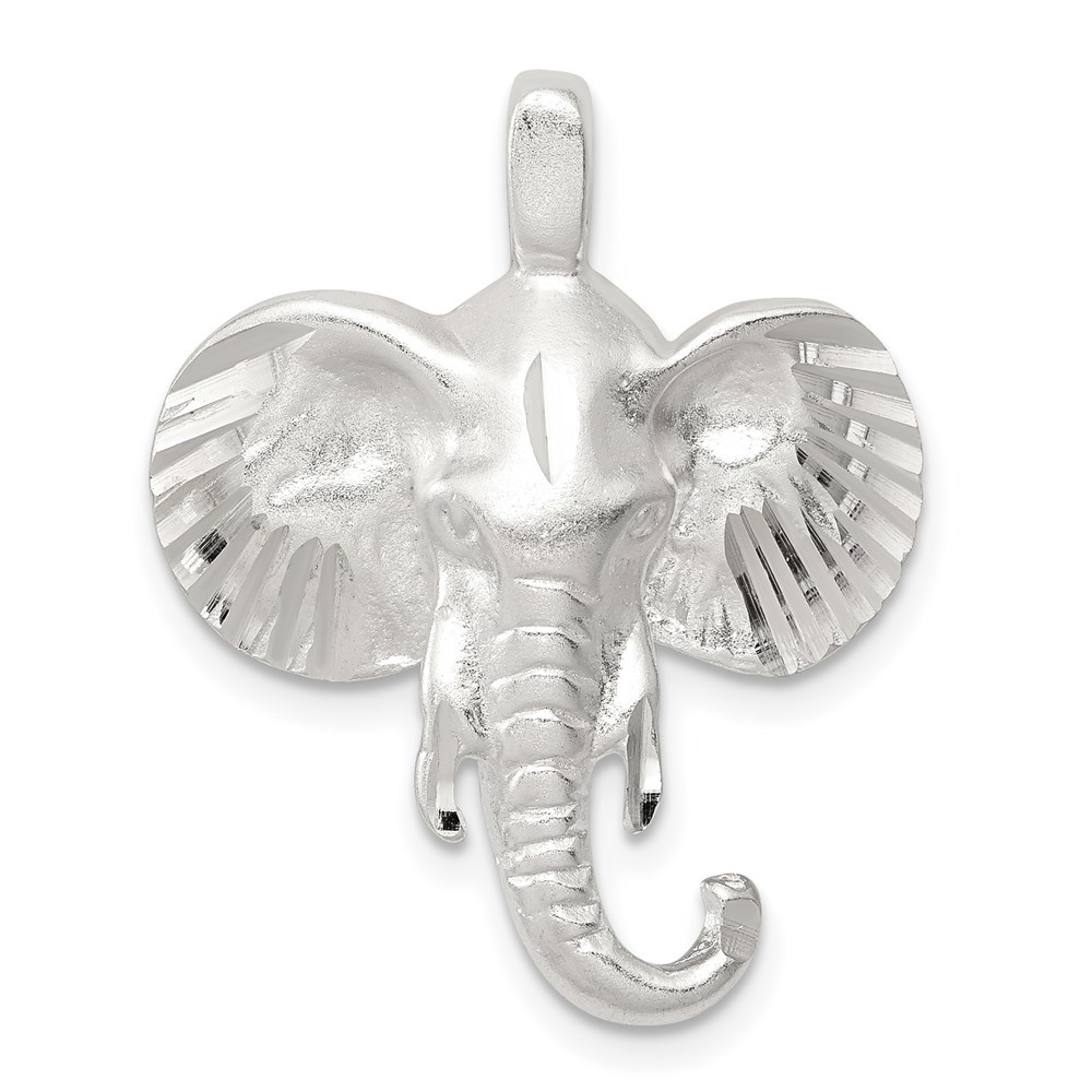 925 Sterling Silver Satin Large Elephant Head Necklace Charm Pendant, unisex